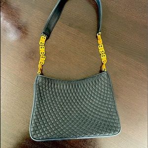 Bally Navy Gold Strap Shoulder Bag